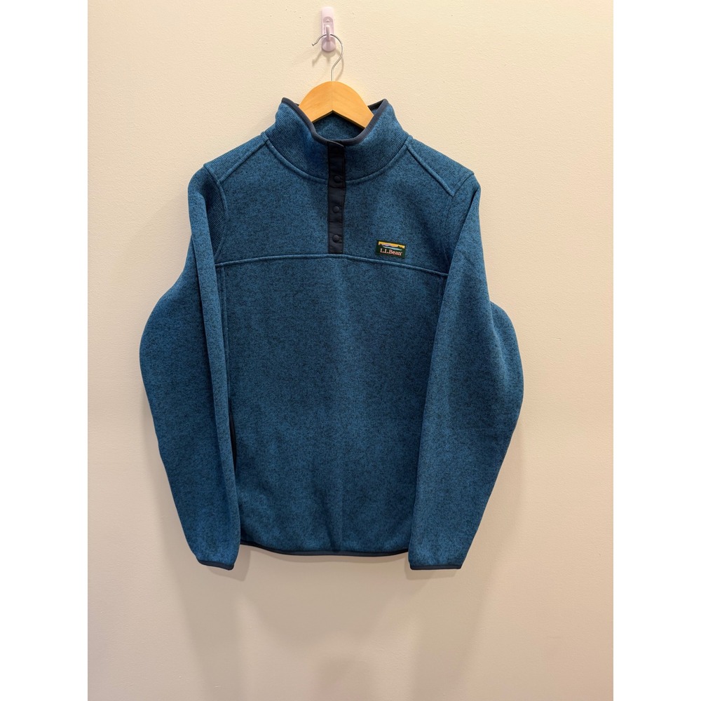 L.L.Bean Women L Reg Sweater Fleece Pullover Blue Snap Neck Outdoor